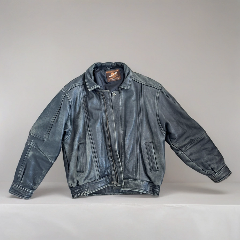 Distressed Leather Bomberjacket Grey/Black