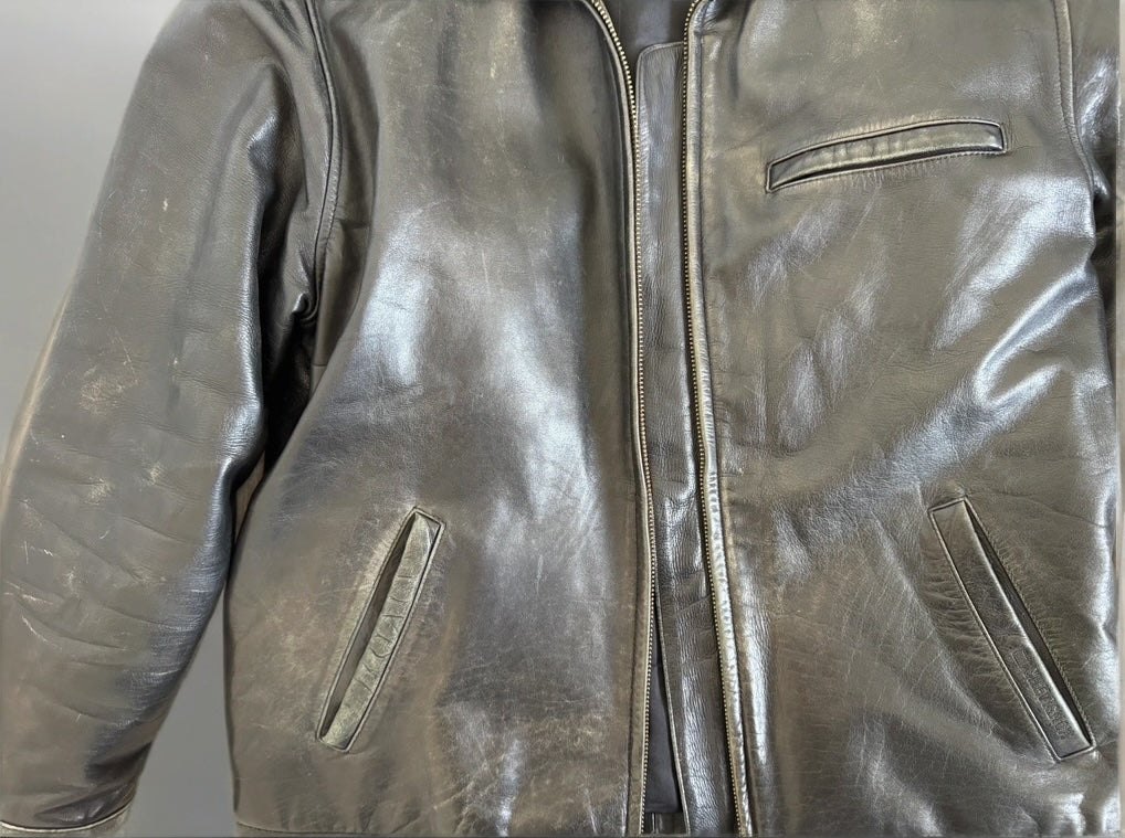 Black Leather Oversized Vintage Bomber