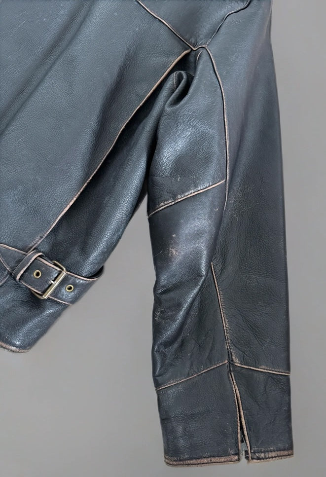 Worn / Distressed Black Oversized Leather Jacket