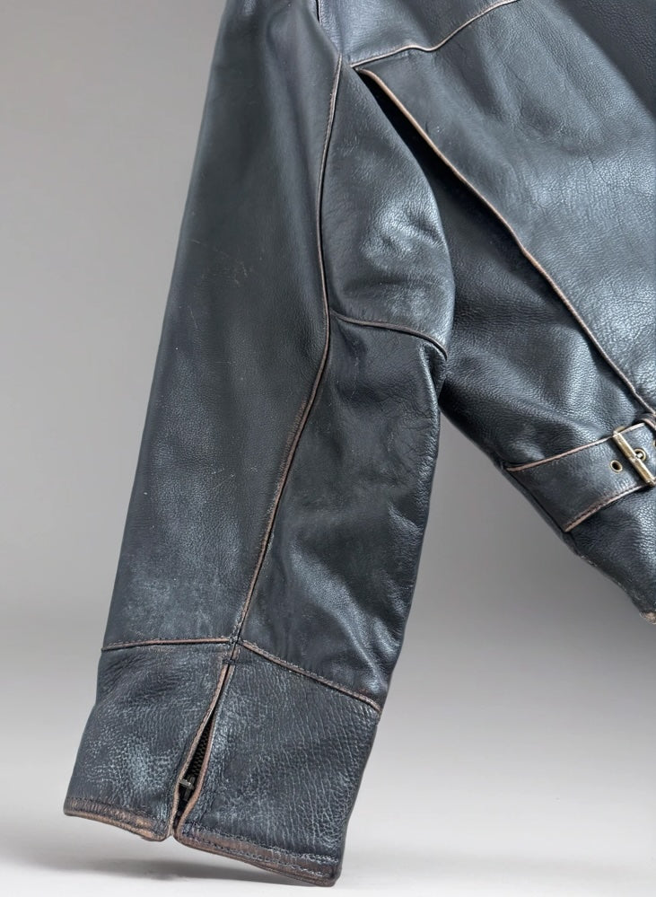 Worn / Distressed Black Oversized Leather Jacket