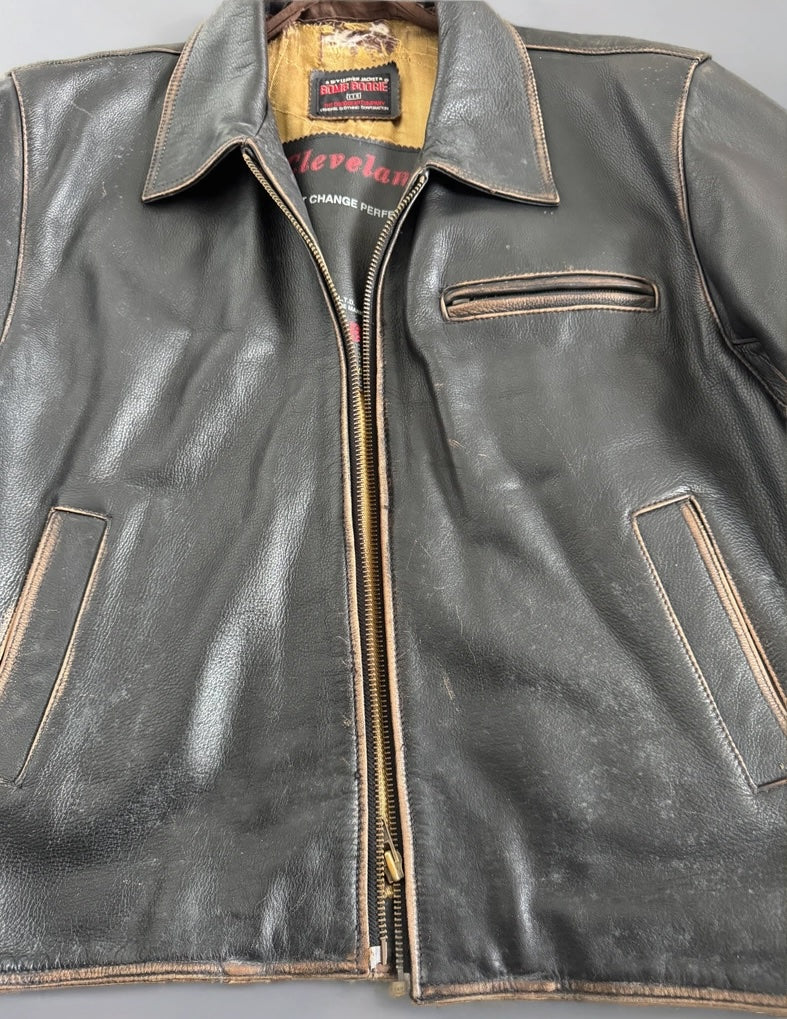 Worn / Distressed Black Oversized Leather Jacket