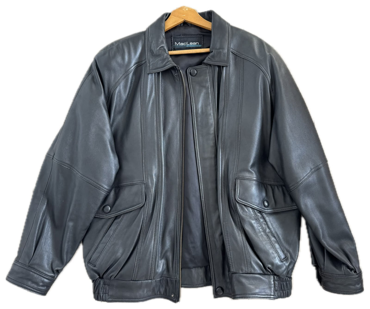 90s Black Leather Bomberjacket