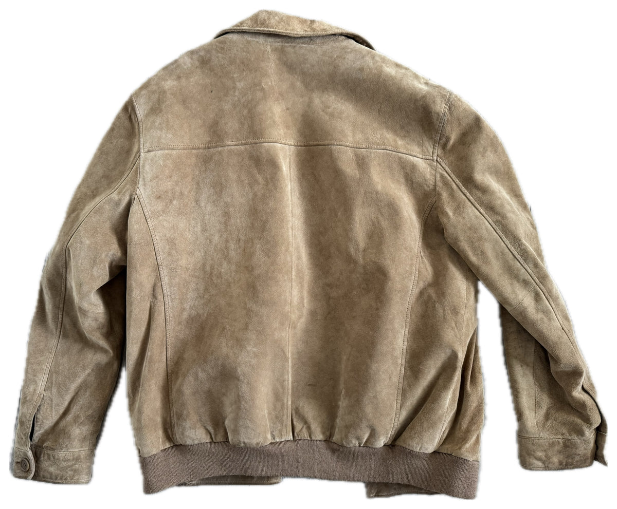 Beige Suede Bomber Jacket