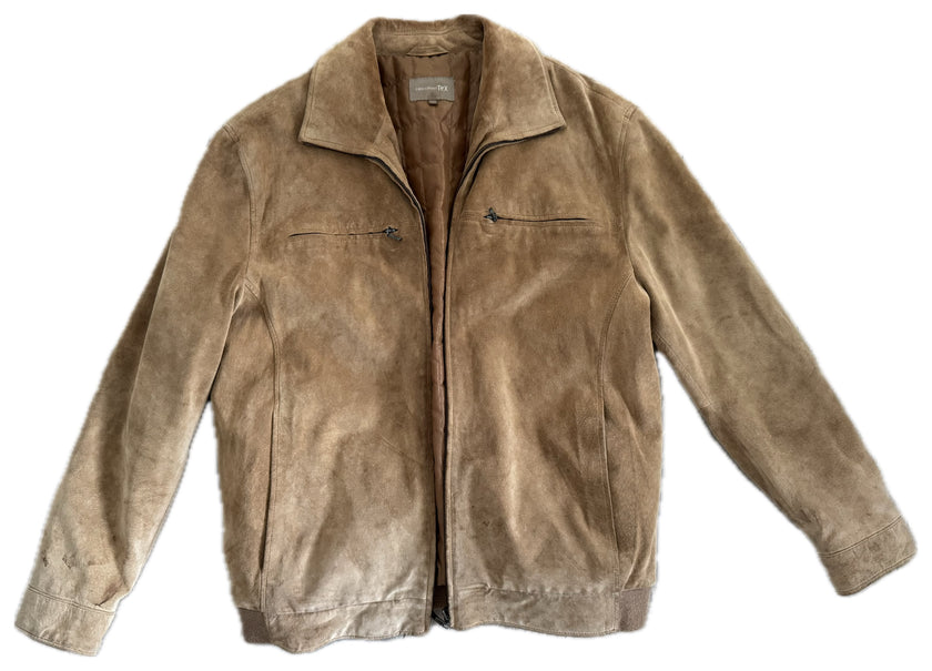 Beige Suede Bomber Jacket